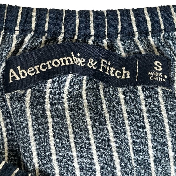ABERCROMBIE & FITCH Navy Blue White Pinstripe Strapless Wide Leg Jumpsuit Size S - Picture 15 of 16